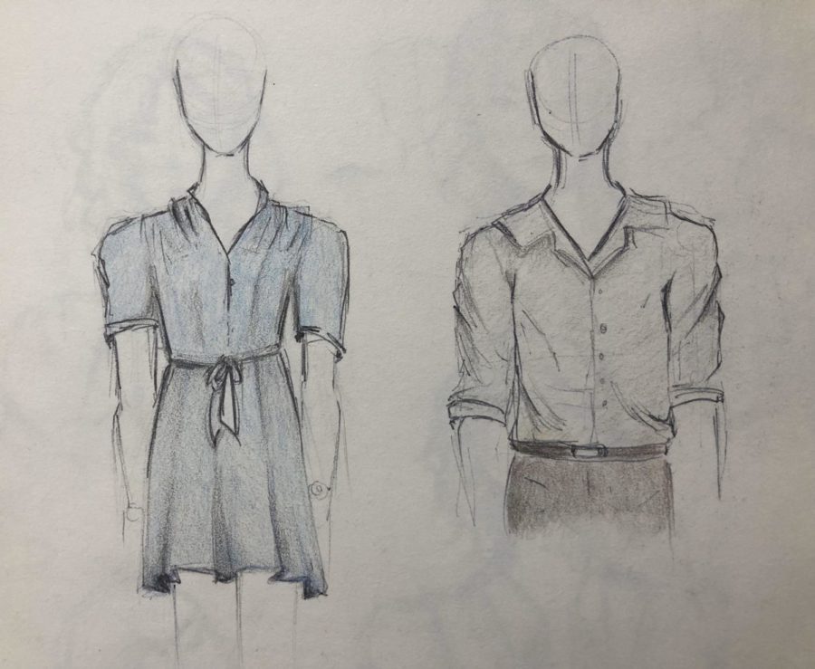 In the left is Katniss's first dress that she wore to the 74th Reaping. On the right is Peeta wearing the very first outfit we see him in, in 'The Hunger Games' movie and for the 74th Reaping.